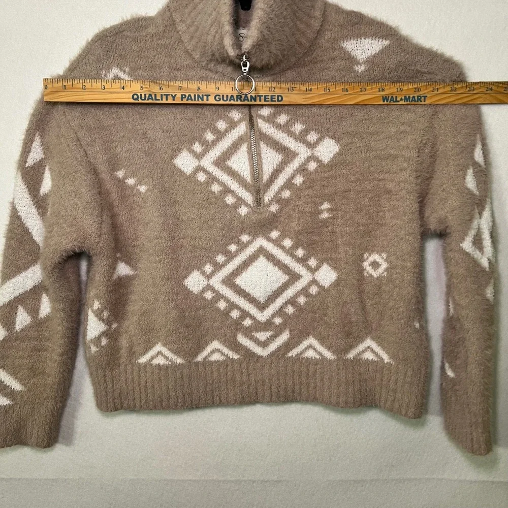 Jessica‎ Simpson Women's Tan Eyelash Knit Geometric Boho Southwestern Sweater L